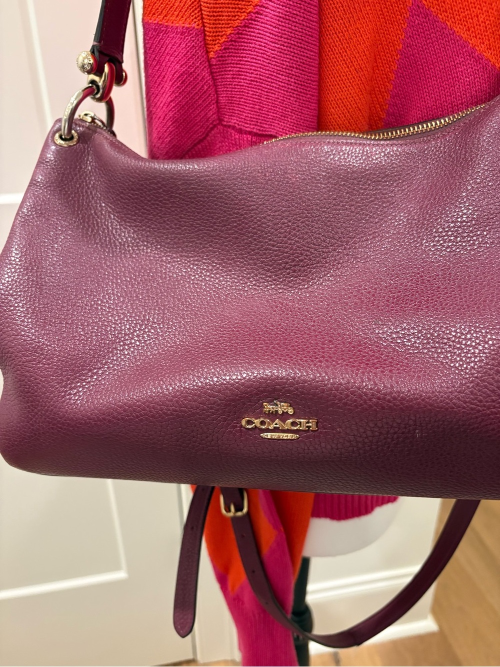 Coach Pebbled Leather Shoulder Bag in Plum Berry